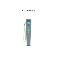 E-charge. Charging station for electric car. Green energy or eco concept. Vector illustration isolated on white background