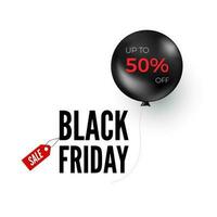 Black balloon with discount offer. Black Friday banner or poster design element. Vector illustration