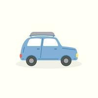 Car with suitcase on rooftop, car for camping illustration vector