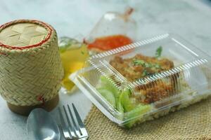 Hainanese chicken rice in lunch delivery box photo