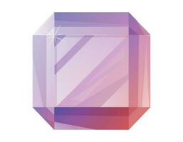 Square realistic purple glowing gemstone. Vector isolated cartoon treasure jewel.