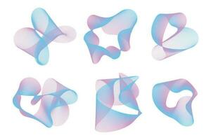 Set of abstract vector design elements. Smooth curly mesh gradient shapes.