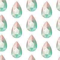 Shining pink green teardrop shaped diamond gemstone. Vector seamless cartoon pattern of expensive luxury jewelry.