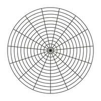 Polar grid of 15 segments and 12 concentric circles. Wheel of life template. Circle diagram of lifestyle balance. Blank polar graph paper. Coaching tool. Vector illustration.