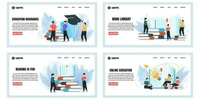 Set of web page design templates for education web page composition with people characters. Modern vector illustration concepts