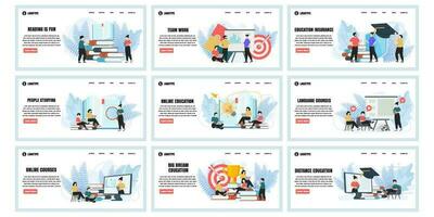 Set of web page design templates for education, Team work, Online education, Online courses web page composition with people characters. Modern vector illustration concepts