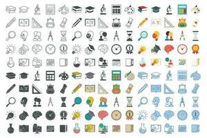300 colección e-learning educación elementos plano conjunto icono símbolo modelo para gráfico y web diseño recopilación. libro, microscopio, certificado, diploma, lápiz y más logo vector ilustración