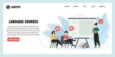 flat design concept Language courses for website and landing page template. Students learning foreign languages scene. perfect for web page design, banner, mobile app, Vector illustration