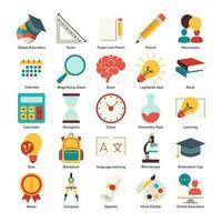 e-learning education elements Flat set icon symbol template for graphic and web design collection. Book, Microscope, certificate, Diploma, Pencil and more logo vector illustration