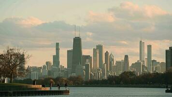 November 25, 2021 Chicago, Illinois. Golden Hour Sunset. Downtown Skyline with Lake Michigan. video