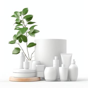 3d rendering image illustration of empty space podium display on white background photo