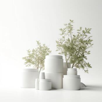 3d rendering image illustration of empty space podium display on white background photo