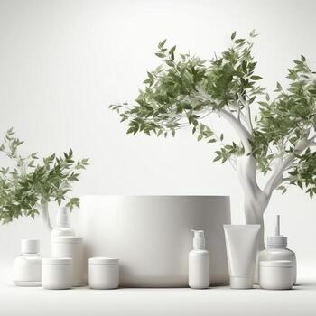 3d rendering image illustration of empty space podium display on white background photo