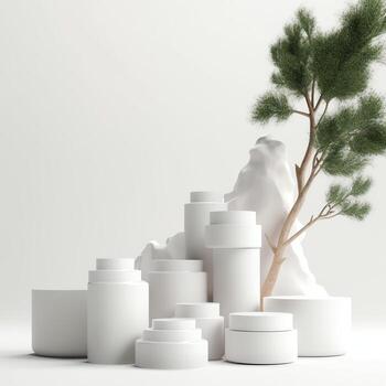 3d rendering image illustration of empty space podium display on white background photo