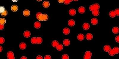 Dark red, yellow vector pattern with coronavirus elements.