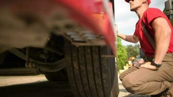 Transportation Industry. Caucasian Truck Driver in His 30s Making Final Truck Check. video