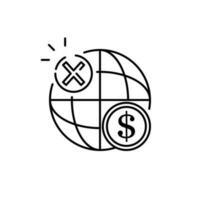 Sustainable development social problem line icon vector. big data and Boycott, business war, trade war sign. isolated contour black illustration. world dollar and mark. vector