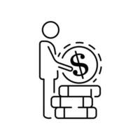 Sustainable development social problem line icon vector. big data and Boycott, business war, trade war sign. isolated contour black illustration. Person, man, human book and dollar. vector