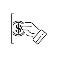 Salary, sell, money, business, buy, hand line icon. Simple outline style. Save, cash, coin, currency, dollar, finance concept Vector illustration isolated on white background Editable stroke EPS 10