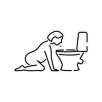 Woman pregnancy, birth and more. Thin line icon, vector illustration. Nausea and vomiting in toilet.