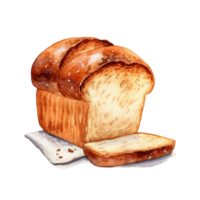 a Watercolor hand-drawn sketch illustration of bread with slices isolated png