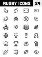 Rugby or American Football 24 Icon Set Icon in Black Outline. vector