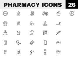 Black Line Art of 26 Pharmacy Icons. vector