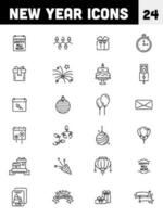 Black line art of New Year icon set. vector