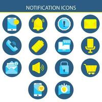 Flat Style Blue and Yellow Notification Icon Set on Round Background. vector