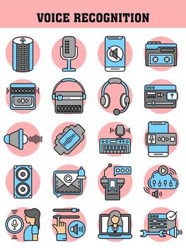 Different voice recognition device icon set in blue and gray color. vector
