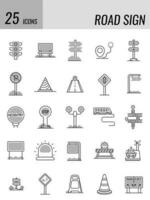 25 Road sign icons in gray and black color. vector