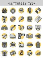 Gray Multimedia icon set on yellow circle background. vector