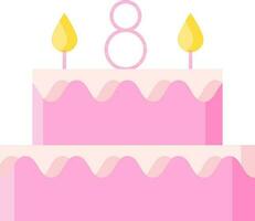 Eight Number Candle At Decorative Cake Icon in Flat Style. vector