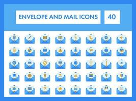 Mail or Message Icon Set in Yellow and Blue Color. vector