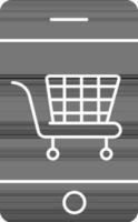 black and white Color Shopping Cart In Smartphone Icon. vector