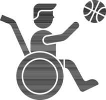 Disabled Man Playing Basketball Icon In black and white Color. vector