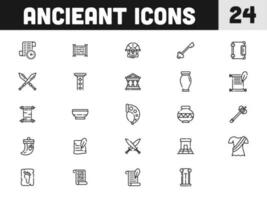 24 Ancient Icons Set in Black Outline. vector