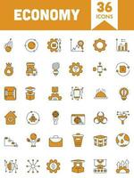 Yellow and White Economy 36 Icons in Flat Style. vector