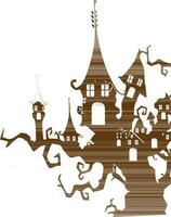 Haunted tree house in brown color. vector