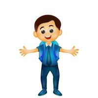 Cheerful student boy standing in stylish pose. vector