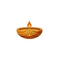 Glossy golden illuminated oil lamp in 3d style. vector