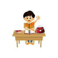 Cartoon character of boy sitting on study table. vector