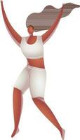 Faceless woman character raised hands in dancing pose. vector