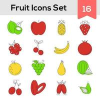 Flat Style Fruits Icon Set On White Background. vector