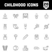 Set of Childhood Icon In Black Line Art. vector