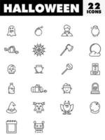 Thin Line Art Halloween 22 Icons in Flat Style. vector