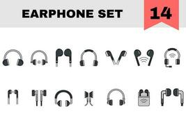 Set of Earphone Or Headphone Icon In Gray Color. vector