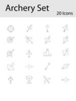 Black Line Art Archery Icon Set On White Background. vector