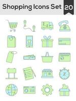 Set Of Shopping Icon In Green And Blue Color. vector