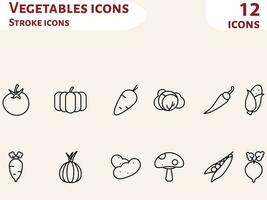 Set of Vegetable Icon In Black Outline. vector